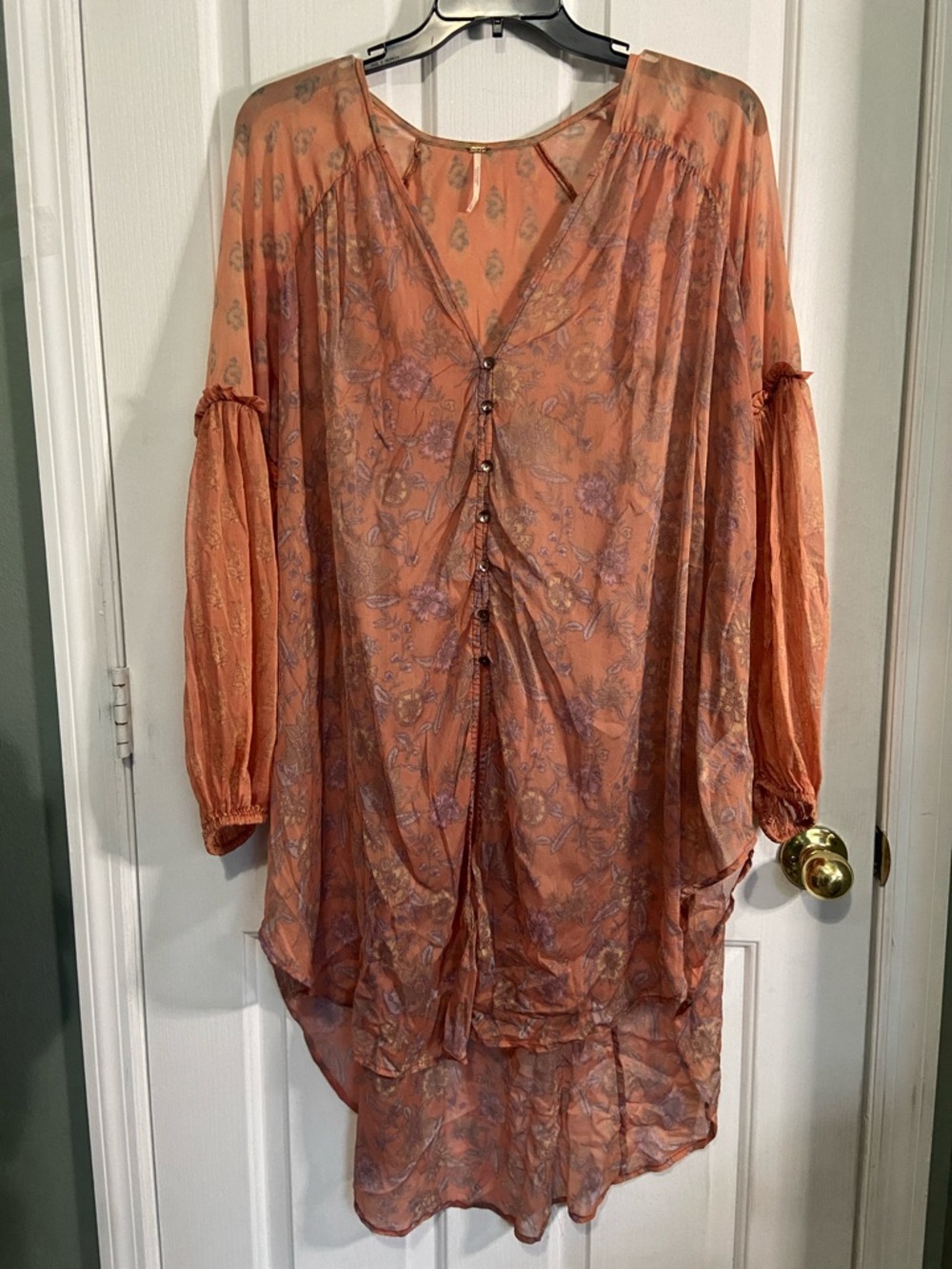 Free People Rust Floral Sheer Button Tunic